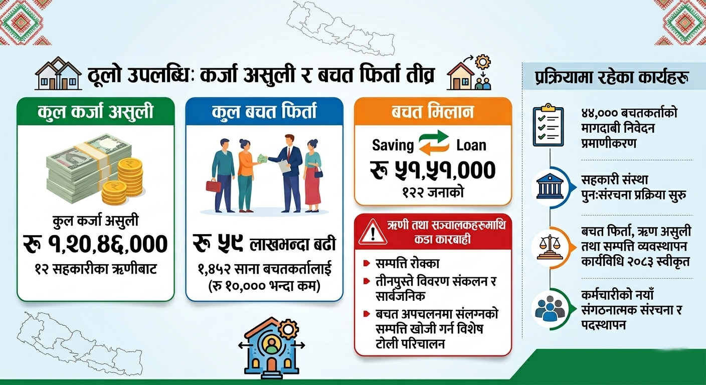 समस्याग्रस्त सहकारीबाट ५९ लाख बचत फिर्ता, १ करोड २० लाख कर्जा असुली