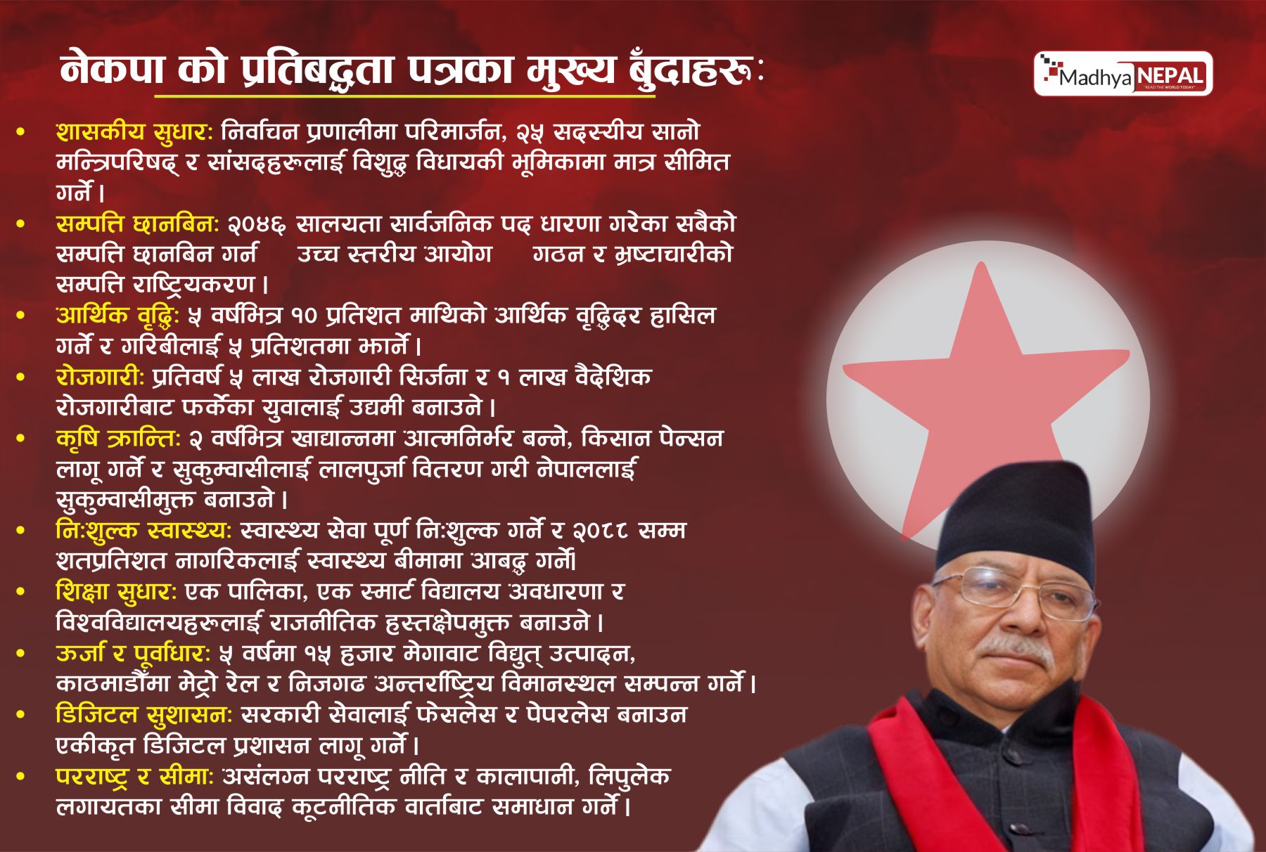 “सुशासन र रोजगारी समाजवादको तयारी”, नेकपाको प्रतिबद्धता पत्र सार्वजनिक