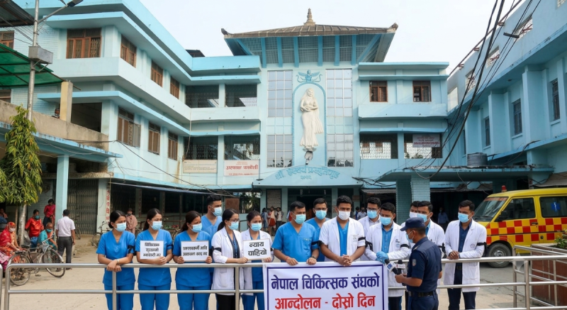 नारायणी घटनाको विरोधमा दोस्रो दिन पनि ठप्प स्वास्थ्य सेवा