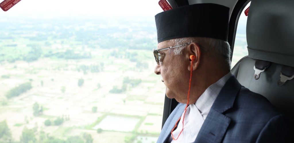 प्रधानमन्त्री ओलीद्वारा तराई मधेशको सुक्खाग्रस्त क्षेत्रको हवाई अवलोकन
