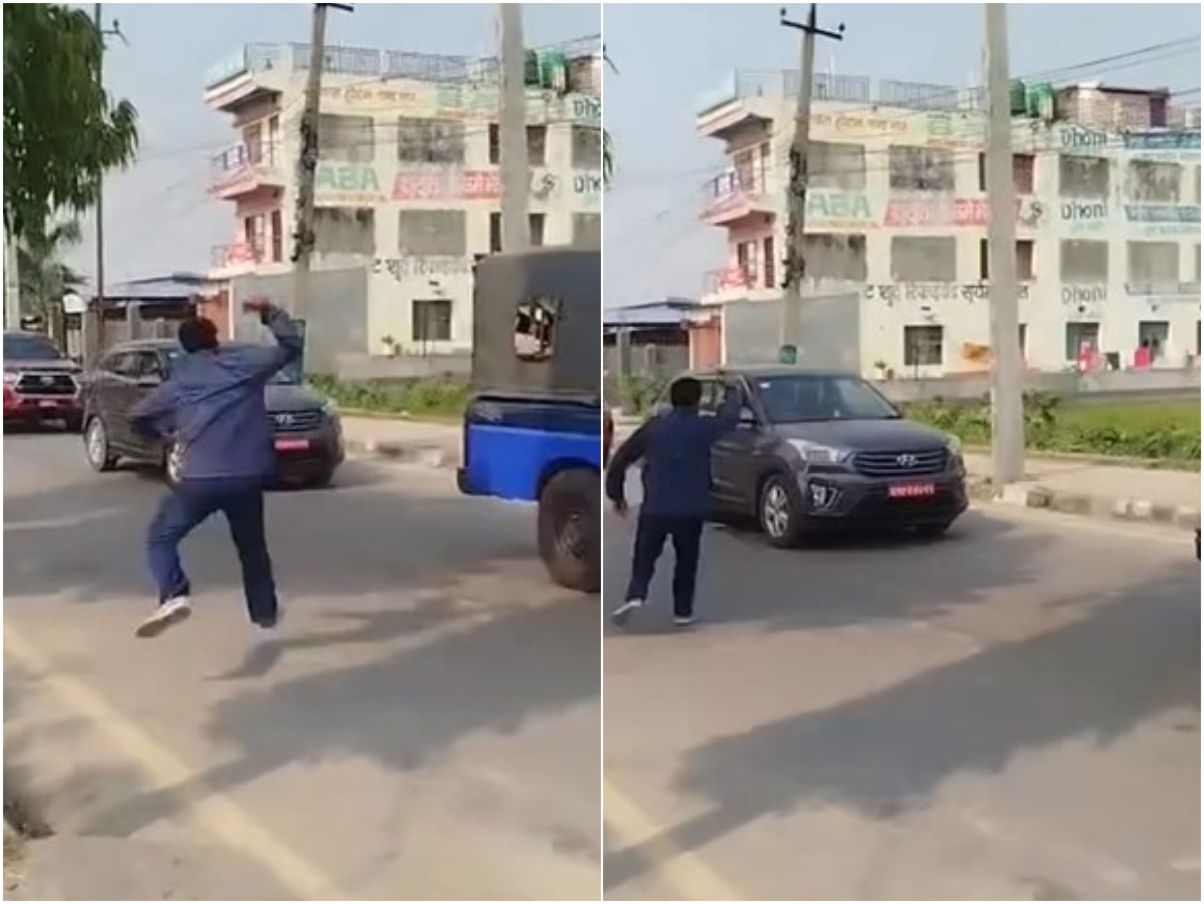 विराटनगरमा एमाले नेता महेश बस्नेत सवार गाडीमा जेनजी युवाद्वारा रातो रङ छ्यापियो